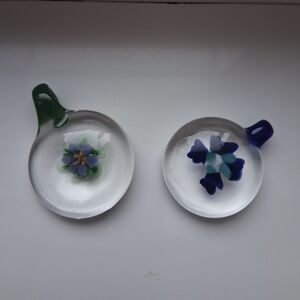 Handcrafted Glass Art Pendant Duo with Floral Design